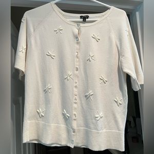 Talbots Dragonfly Short Sleeved Sweater Blouse Cream Ladies Medium